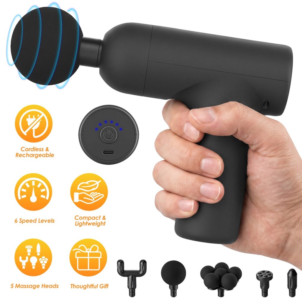 Mini massage gun with its attachments