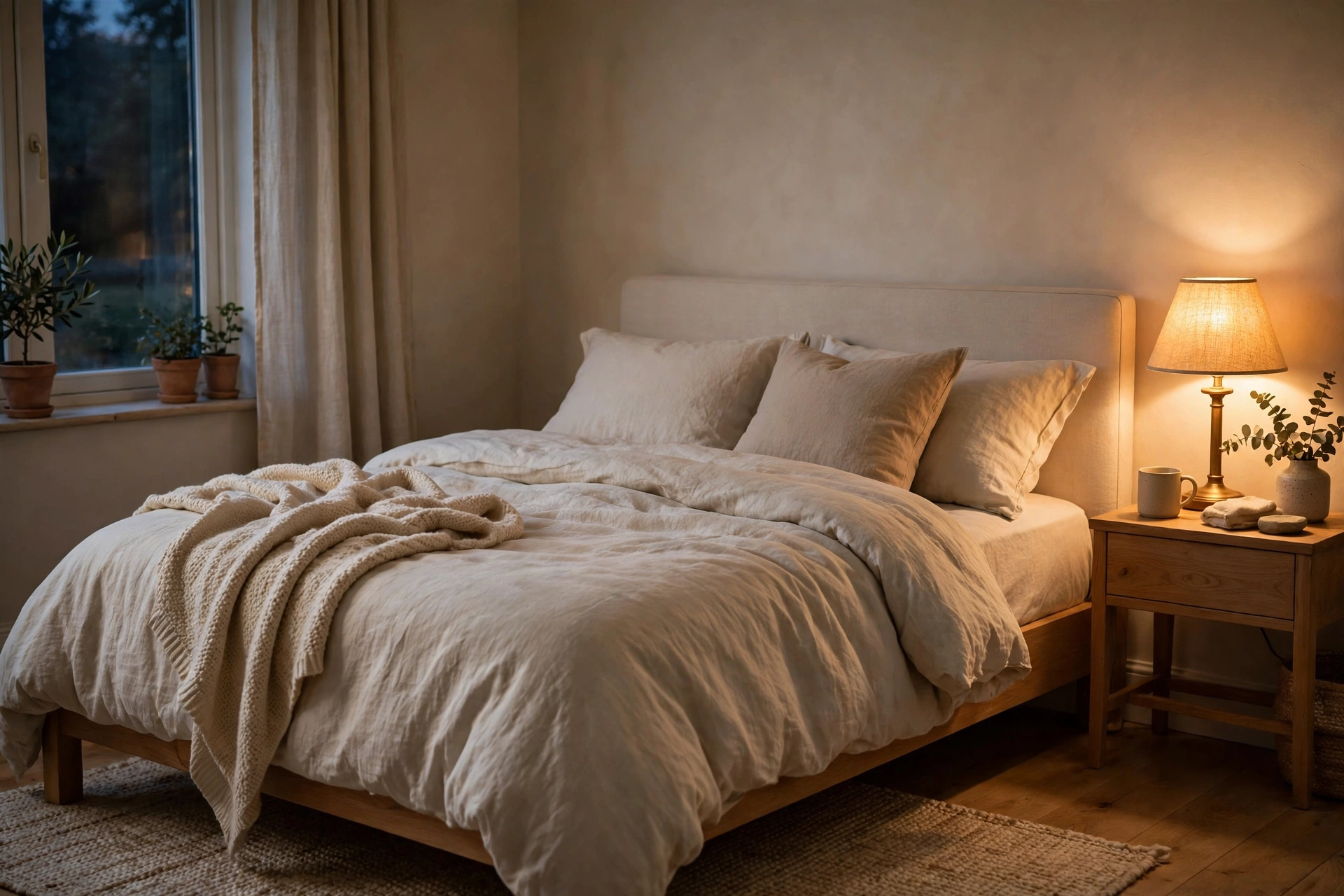 Cozy bedroom in the evening